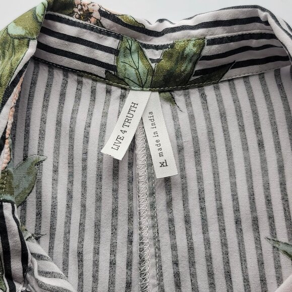 Sleeveless Floral & Stripe Button Down Blouse Collared Tunic XL By Live 4 Truth - Picture 4 of 12